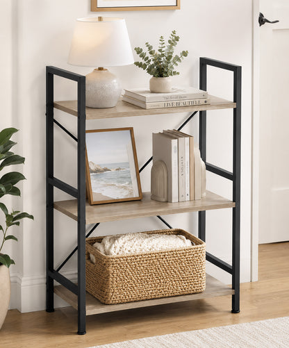 3-Tier Heavy Duty Wood Steel Bookshelf Storage Shelf Organizer (Coastal Oak)