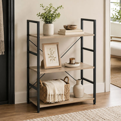 3-Tier Heavy Duty Wood Steel Bookshelf Storage Shelf Organizer (Coastal Oak)