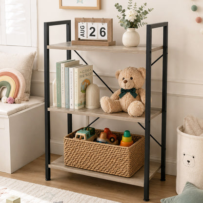 3-Tier Heavy Duty Wood Steel Bookshelf Storage Shelf Organizer (Coastal Oak)