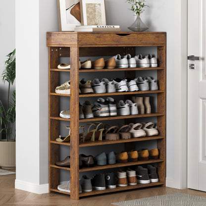 Extra Spacious 7 Tier Wooden Shoe Rack Organizer Shelf Cabinet Rustic Wood
