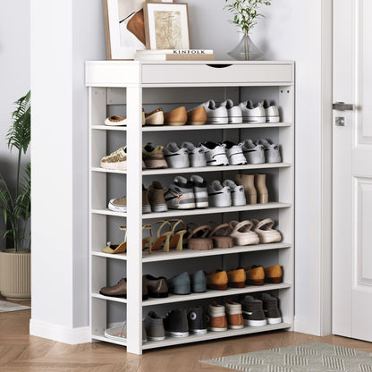 Spacious 7 Tier Wooden Shoe Rack Organizer Shelf Cabinet White