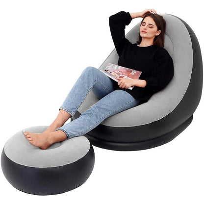 Deluxe Inflatable Lounge Chair and Ottoman Set for Ultimate Comfort (Gray)