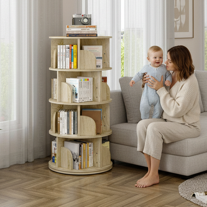 4 Tier 360-Degree Rotating Display Shelf Bookcase Organizer Coastal Oak