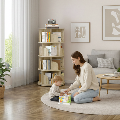 4 Tier 360-Degree Rotating Display Shelf Bookcase Organizer Coastal Oak