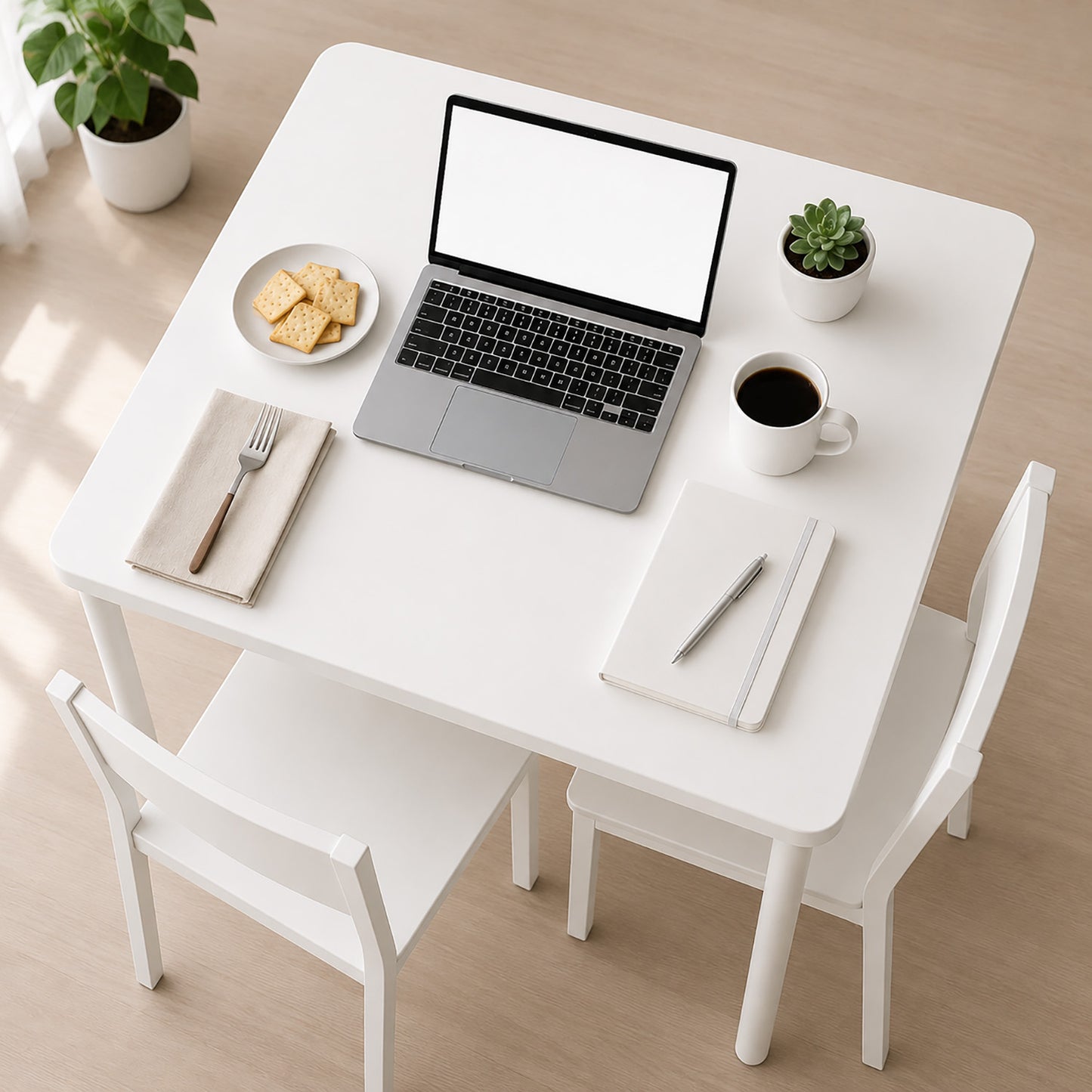 Modern White Kitchen Dining Table 80cm Square Wood Metal