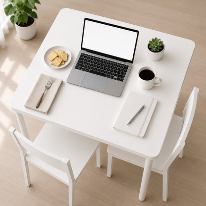 Modern White Kitchen Dining Table 80cm Square Wood Metal
