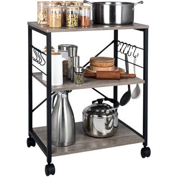 3-Tier Industrial Grey Rolling Kitchen Cart with Storage Shelves