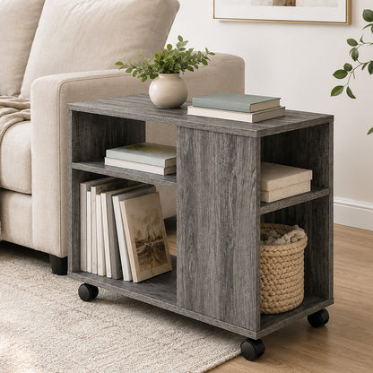 Versatile Rolling Sofa Side Table with Magazine Shelf Rustic Grey